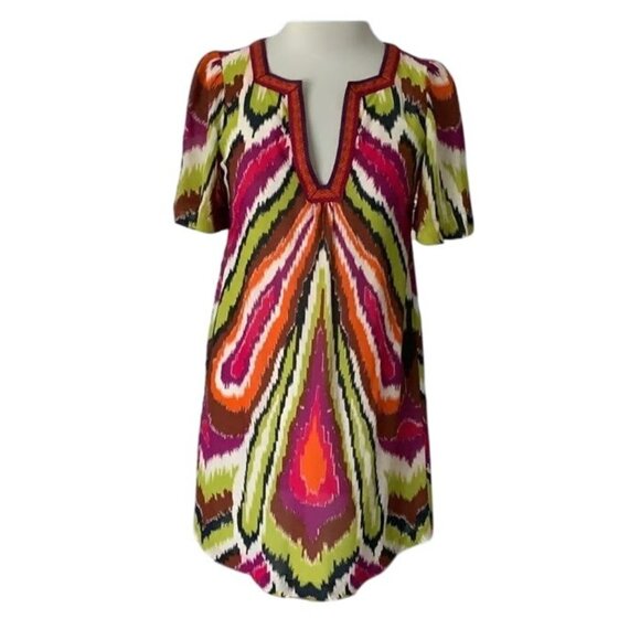 Trina Turk Silk Tunic Short Sleeved Lined Shift Dress Size 0 - Picture 1 of 8